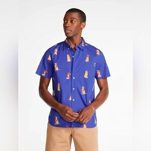 Chubbies Mens Friday Button Down Shirt, I Let The Dogs Out, Size Large Blue